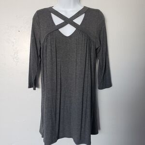 Noble U NWOT Small Charcoal Grey Long Sleeve Dress Keyhole Neck Strappy Top